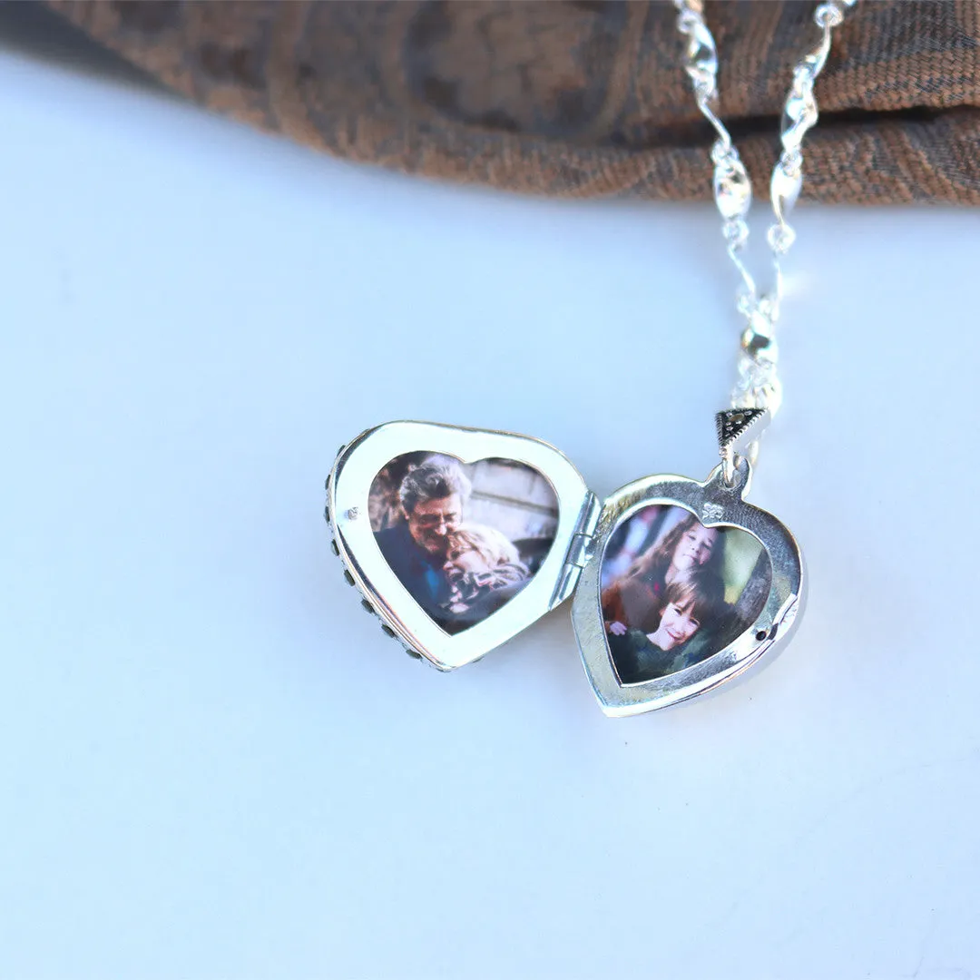 Ruby Vintage Heart Locket | Silver