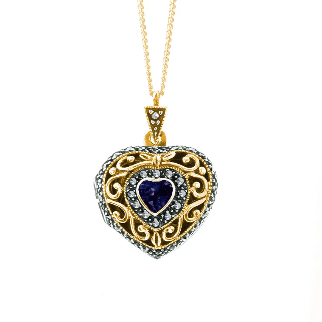 Sapphire Vintage Heart Locket | Gold