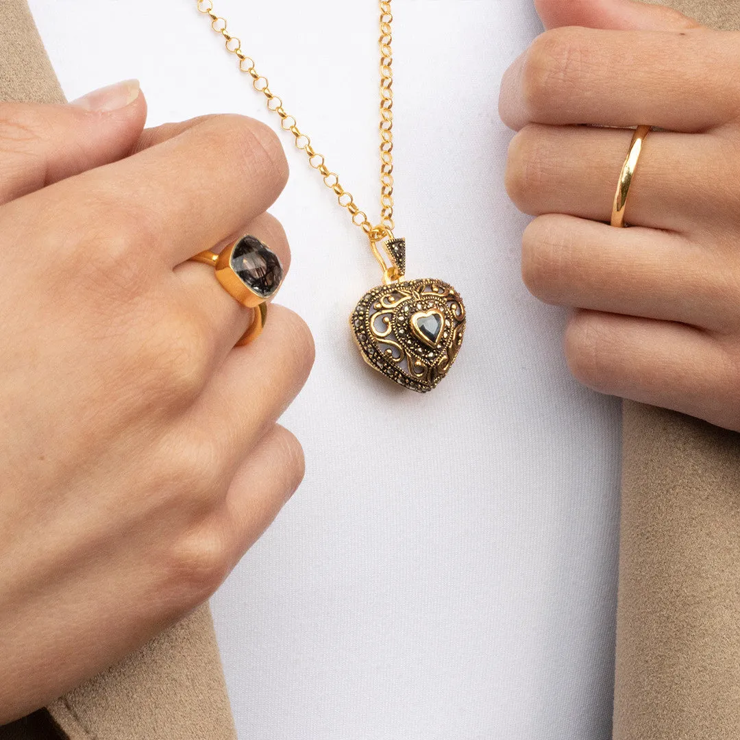 Sapphire Vintage Heart Locket | Gold