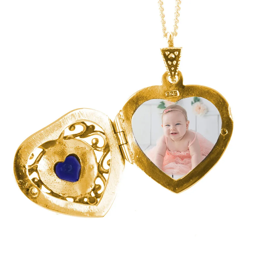 Sapphire Vintage Heart Locket | Gold