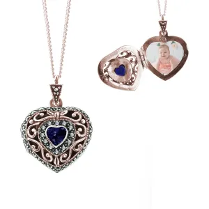 Sapphire Vintage Heart Locket | Rose Gold