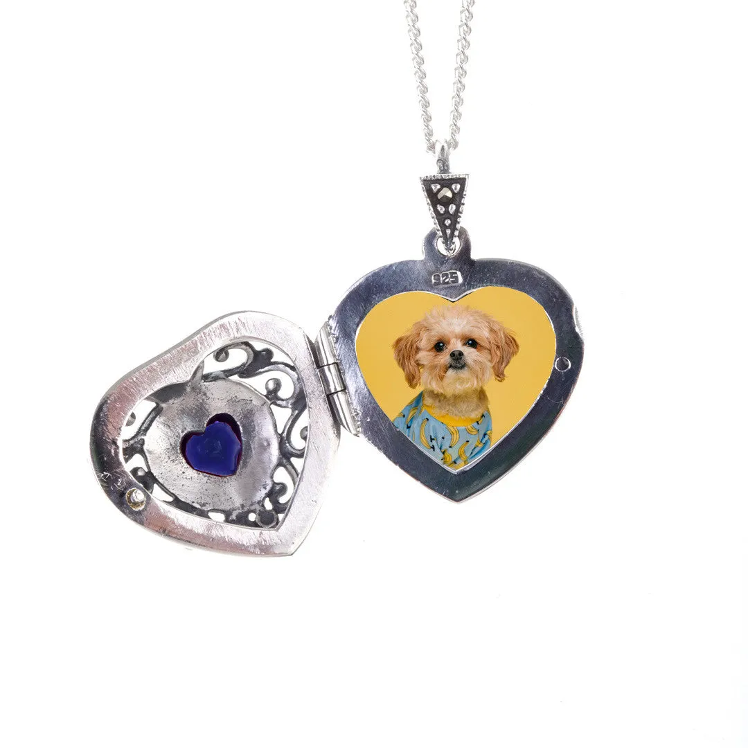 Sapphire Vintage Heart Locket | Silver