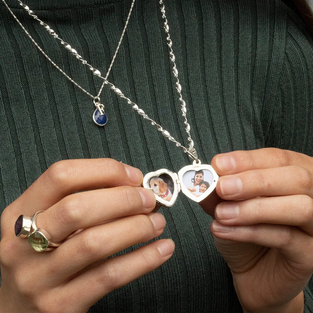 Sapphire Vintage Heart Locket | White Gold