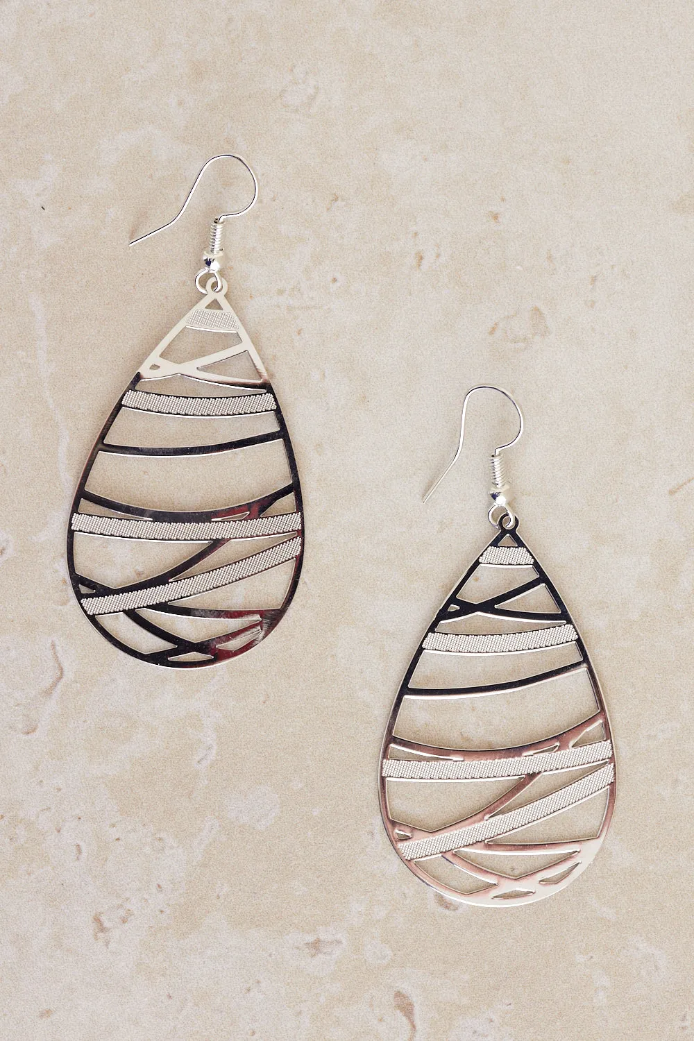 Sienna Cut-Out Teardrop Earrings - Silver