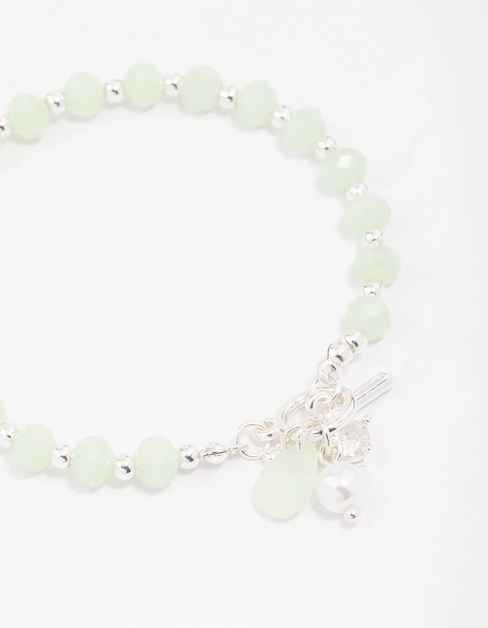 Silver Green Beaded & Pearl Bracelet