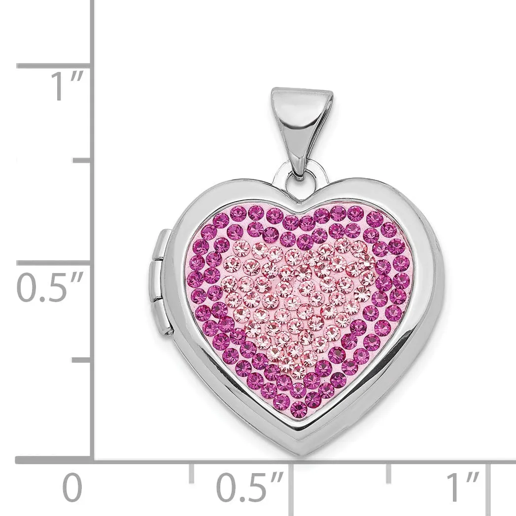 Silver Heart RoseLight Rose Crystal Locket