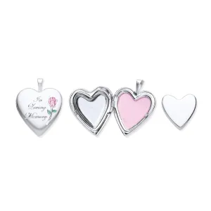 Silver Heart Shaped In Loving Memory Cremation Locket Pendant Necklace