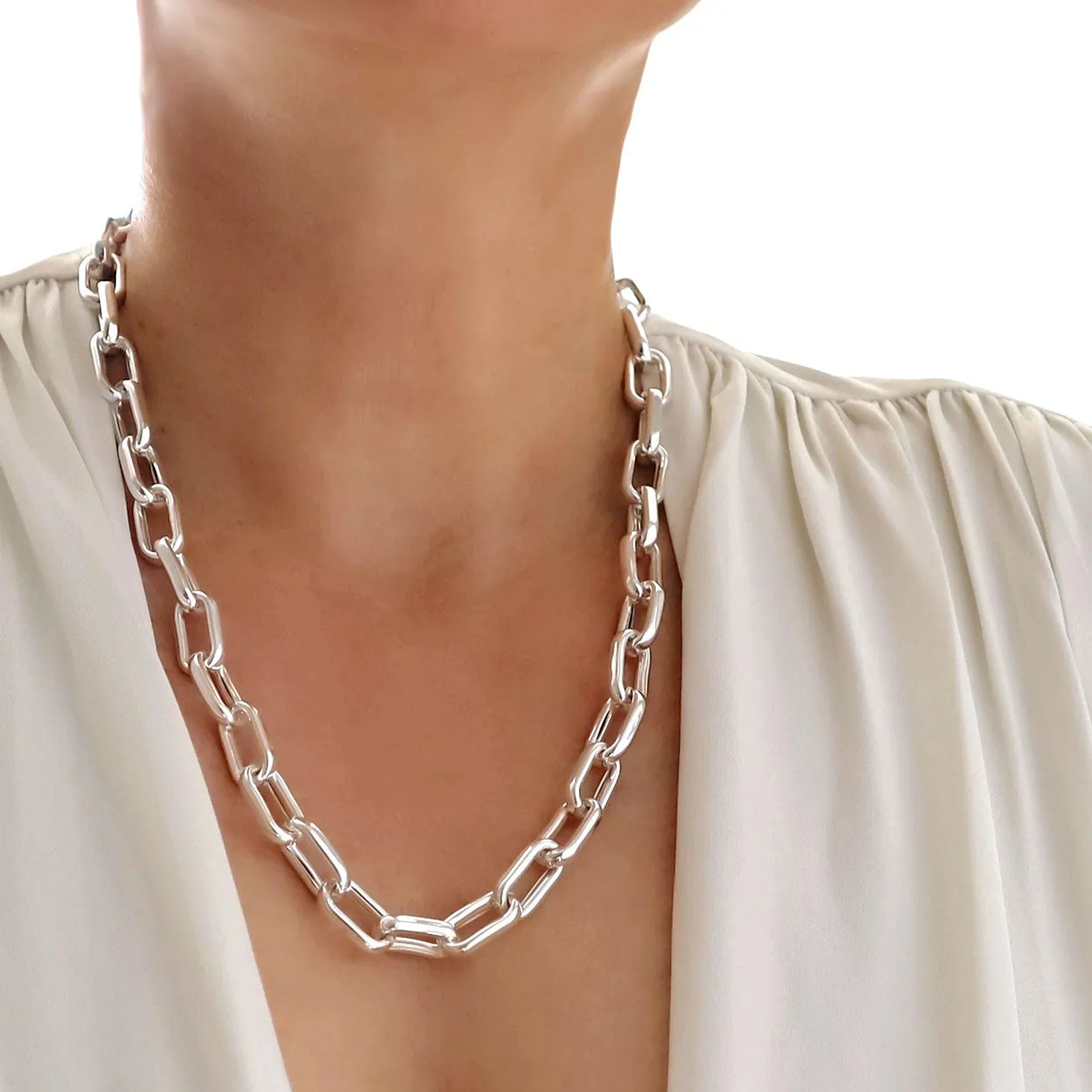 Silver Rectangular Chunky Chain Necklace