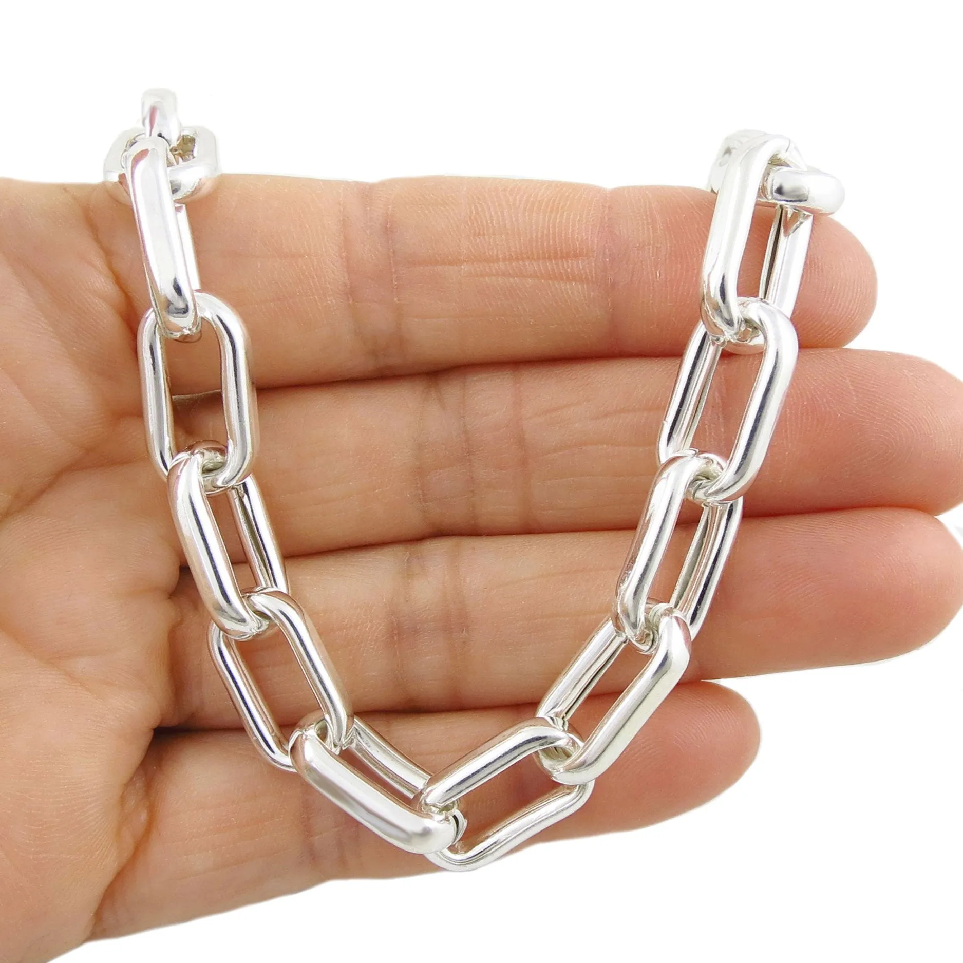 Silver Rectangular Chunky Chain Necklace