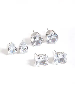 Silver Statement Stud Earrings Pack