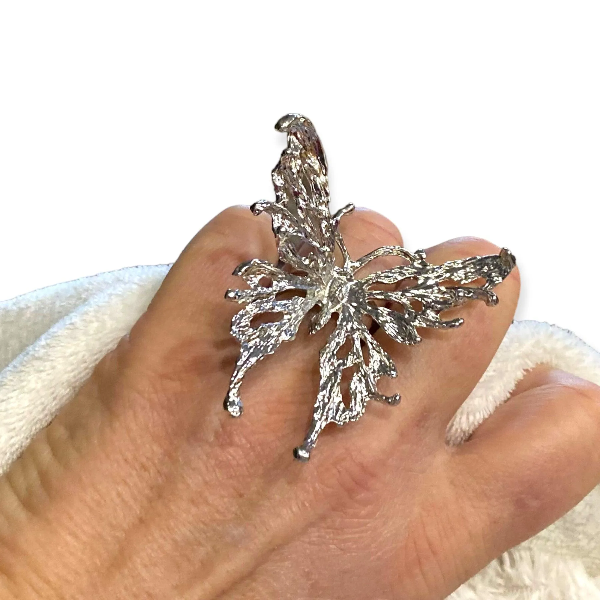 Silver Winged Butterfly Statement Ring