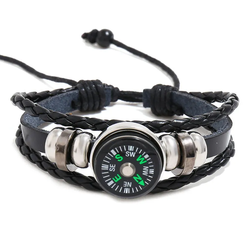 Simple Beaded Leather Bracelet outdoor compass