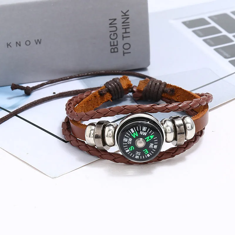 Simple Beaded Leather Bracelet outdoor compass