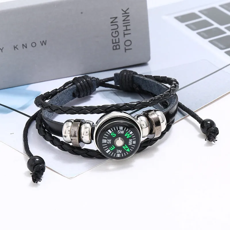 Simple Beaded Leather Bracelet outdoor compass