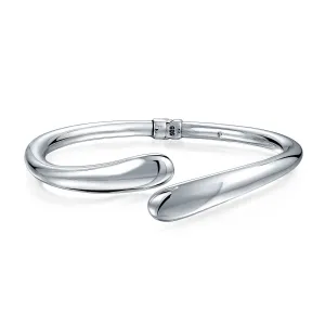 Simple Geometric Bypass Oval Tip Bangle Bracelet in Sterling Silver