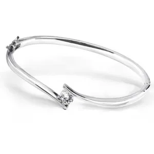 Simple Geometric CZ Bangle Bracelet Sterling Silver with Safety Clasp