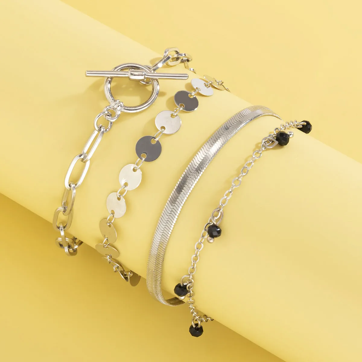 Simple OT Buckle Snake Bone Chain Set Bracelet Women