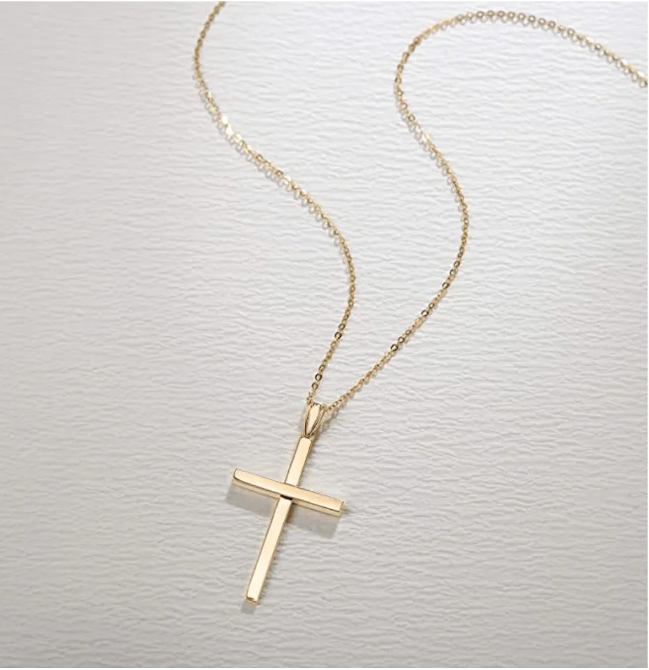 Sleek High Shine Cross Pendant Necklace in 14K Yellow Gold