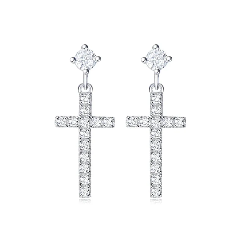 Small Little Cute Dangle Drop Cross Earrings