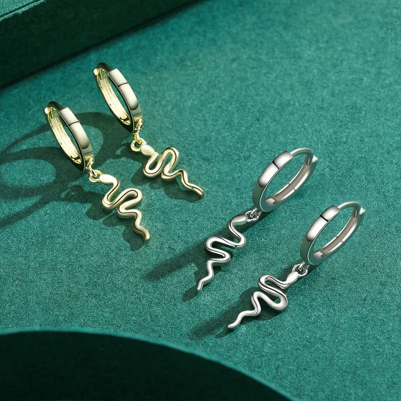 Snake-Shaped Sterling Silver Earrings for Women - Elegant and Versatile