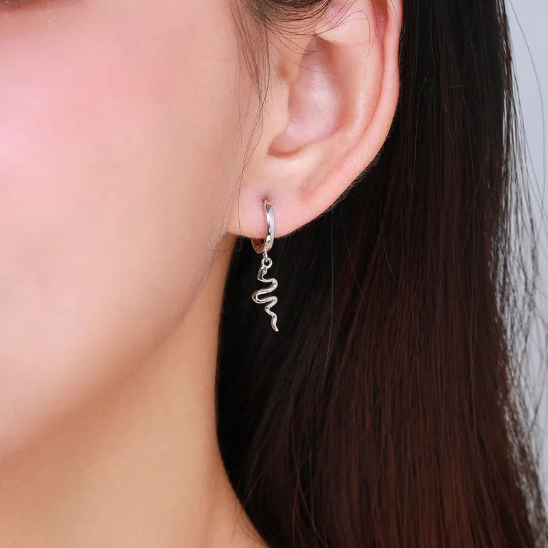 Snake-Shaped Sterling Silver Earrings for Women - Elegant and Versatile