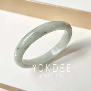 SOLD OUT: 50.5mm A-Grade Natural Bluish Green Floral Jadeite Modern Oval Bangle No. 152003