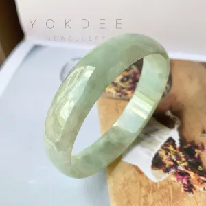 SOLD OUT: 53.5 mm A-Grade Natural Green Jadeite Modern Round Bangle No.151951