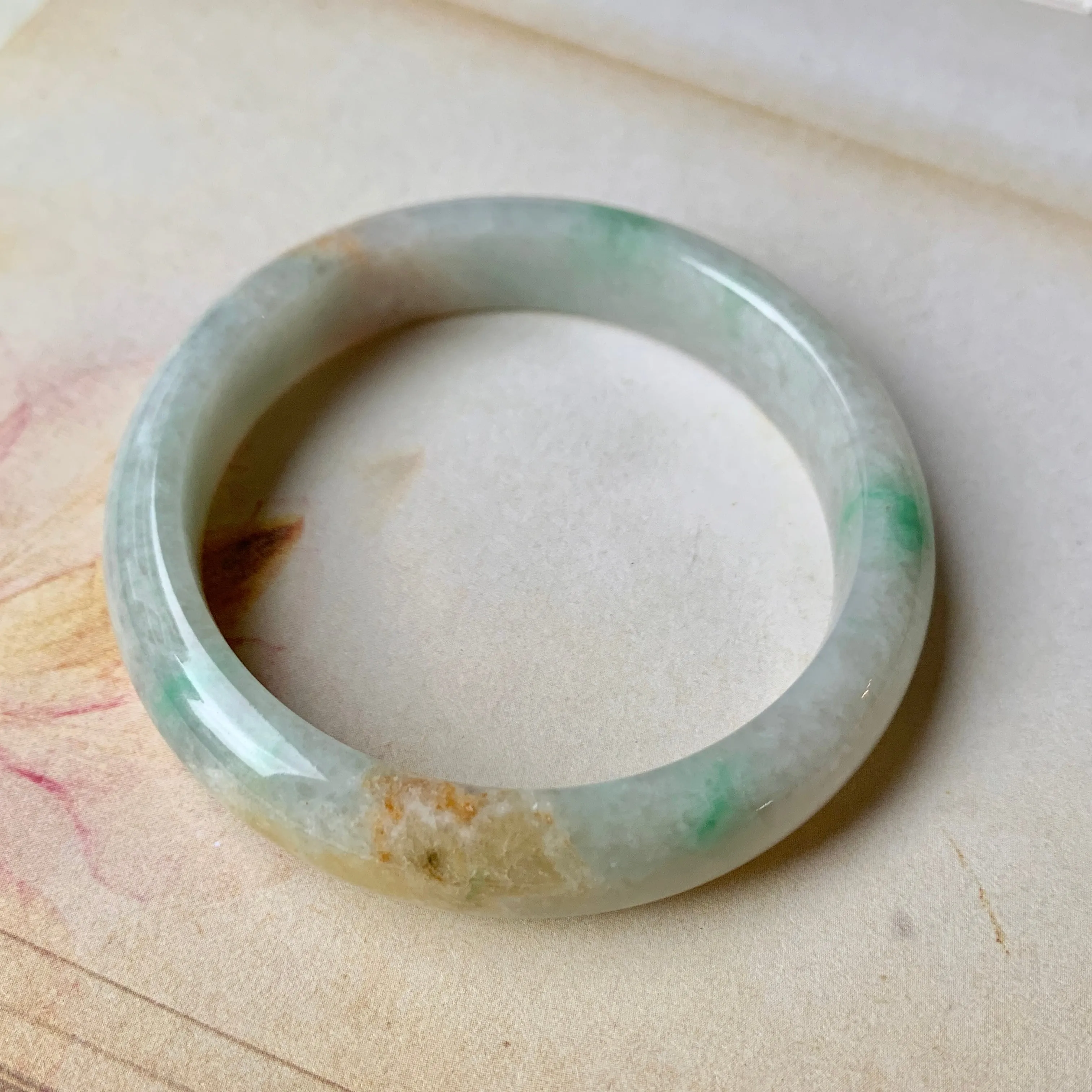 SOLD OUT: 54.5mm A-Grade Natural Tri-Colour Jadeite Modern Round Bangle No.151920