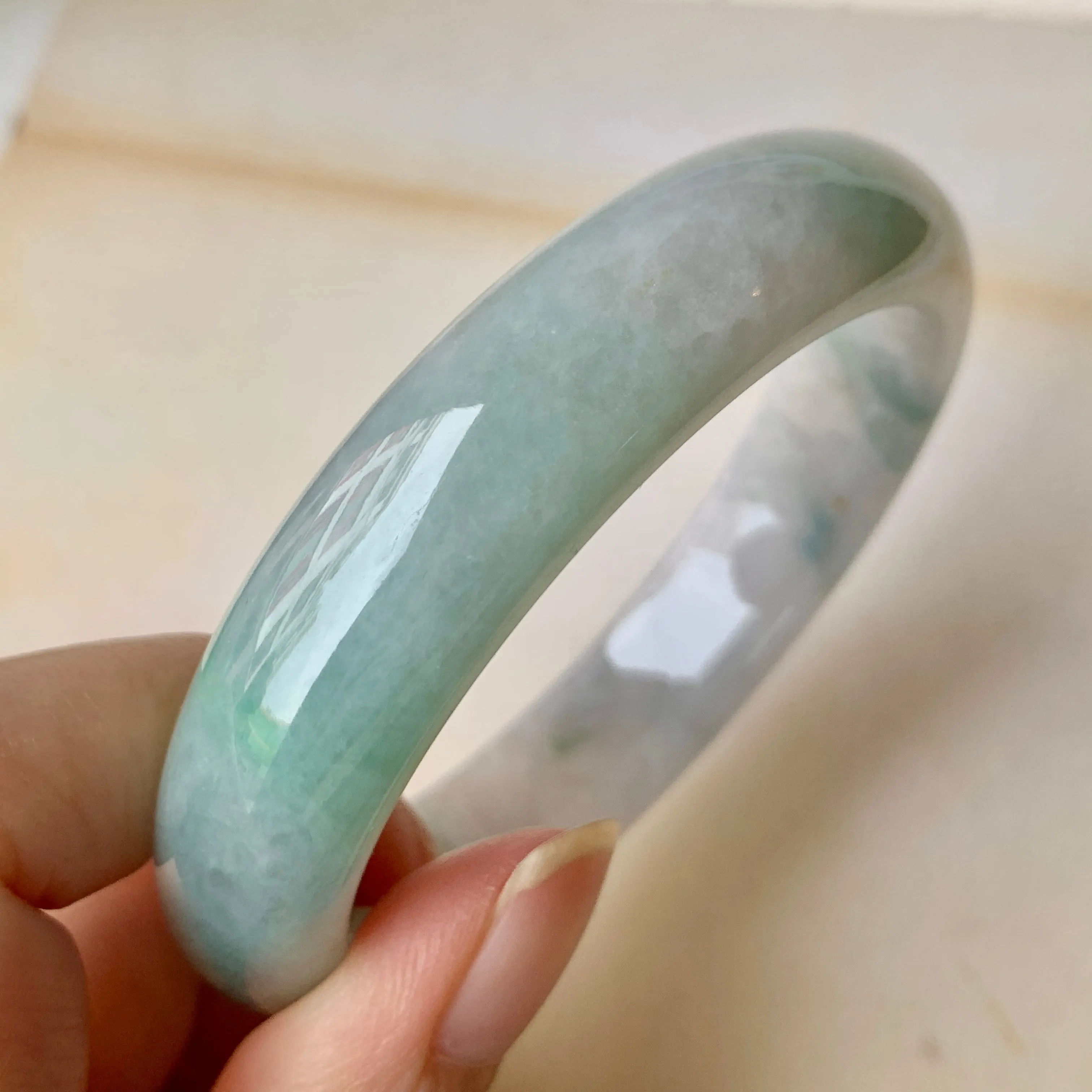 SOLD OUT: 56.8mm A-Grade Natural Lavender & Green Jadeite Modern Round Bangle No.151918