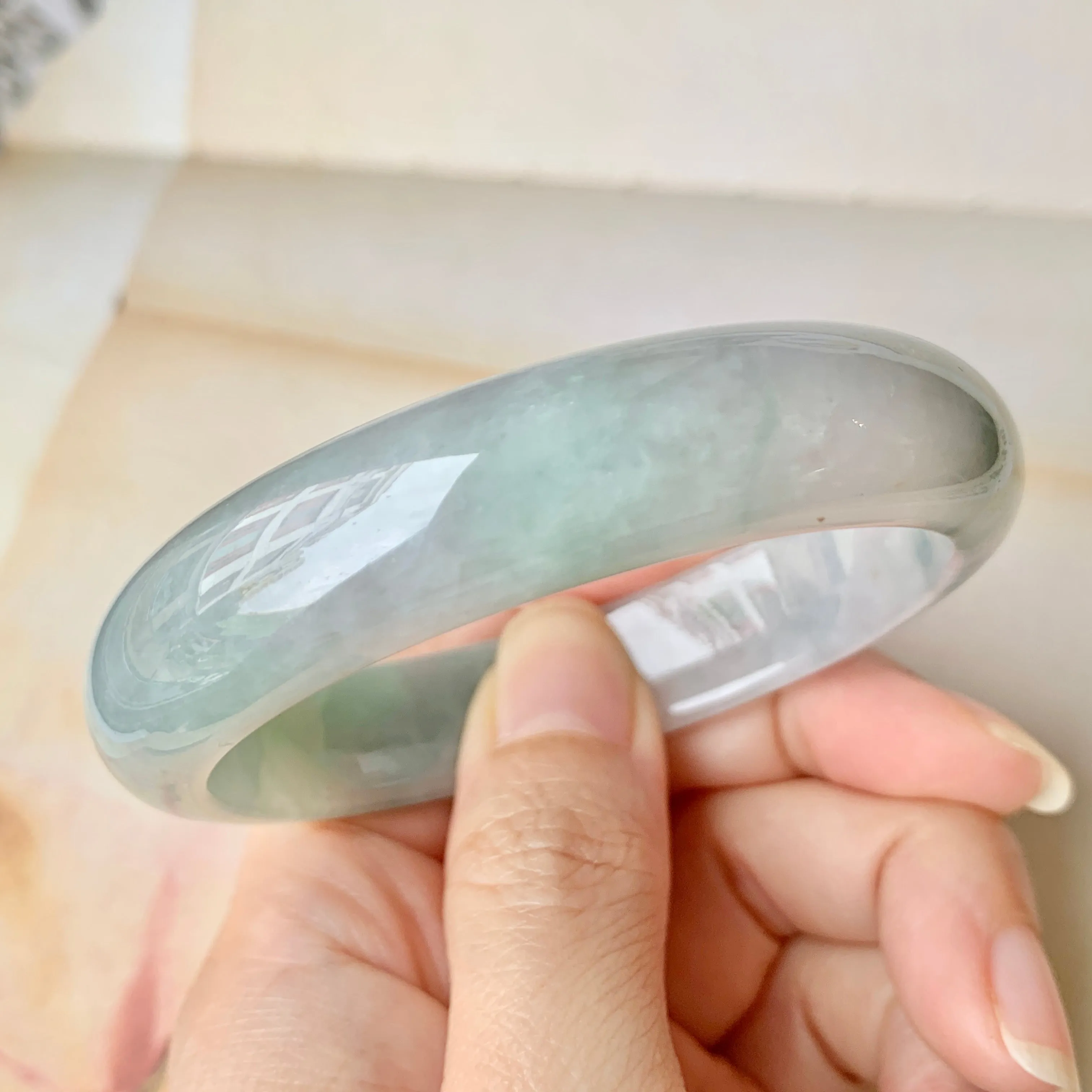 SOLD OUT: 56.8mm A-Grade Natural Lavender & Green Jadeite Modern Round Bangle No.151918