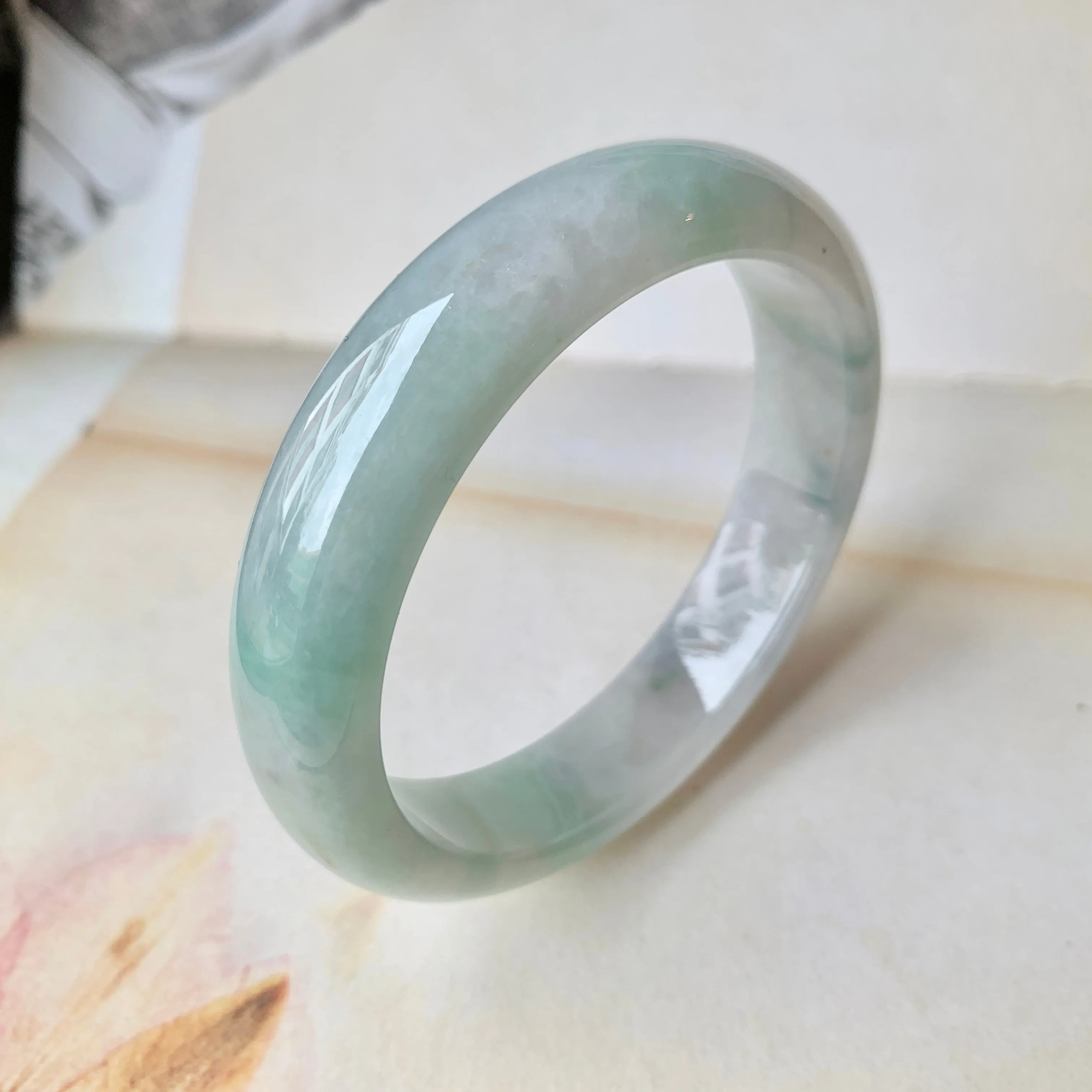 SOLD OUT: 56.8mm A-Grade Natural Lavender & Green Jadeite Modern Round Bangle No.151918