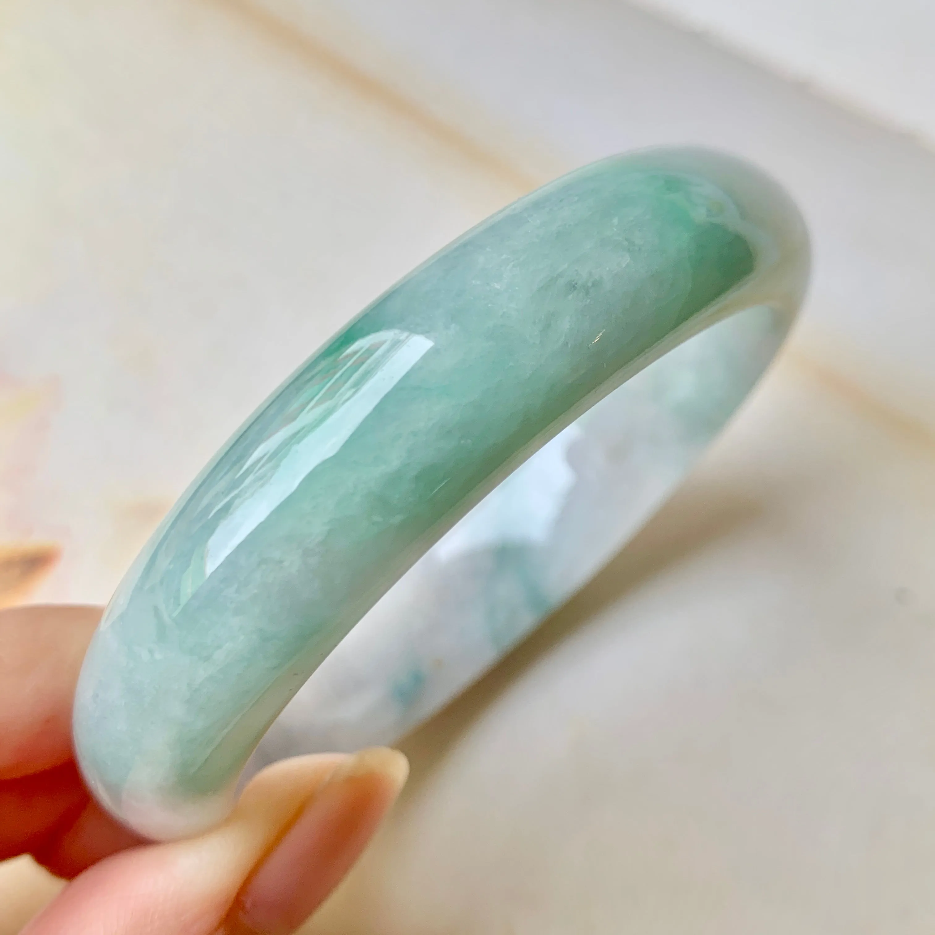 SOLD OUT: 56.8mm A-Grade Natural Lavender & Green Jadeite Modern Round Bangle No.151918