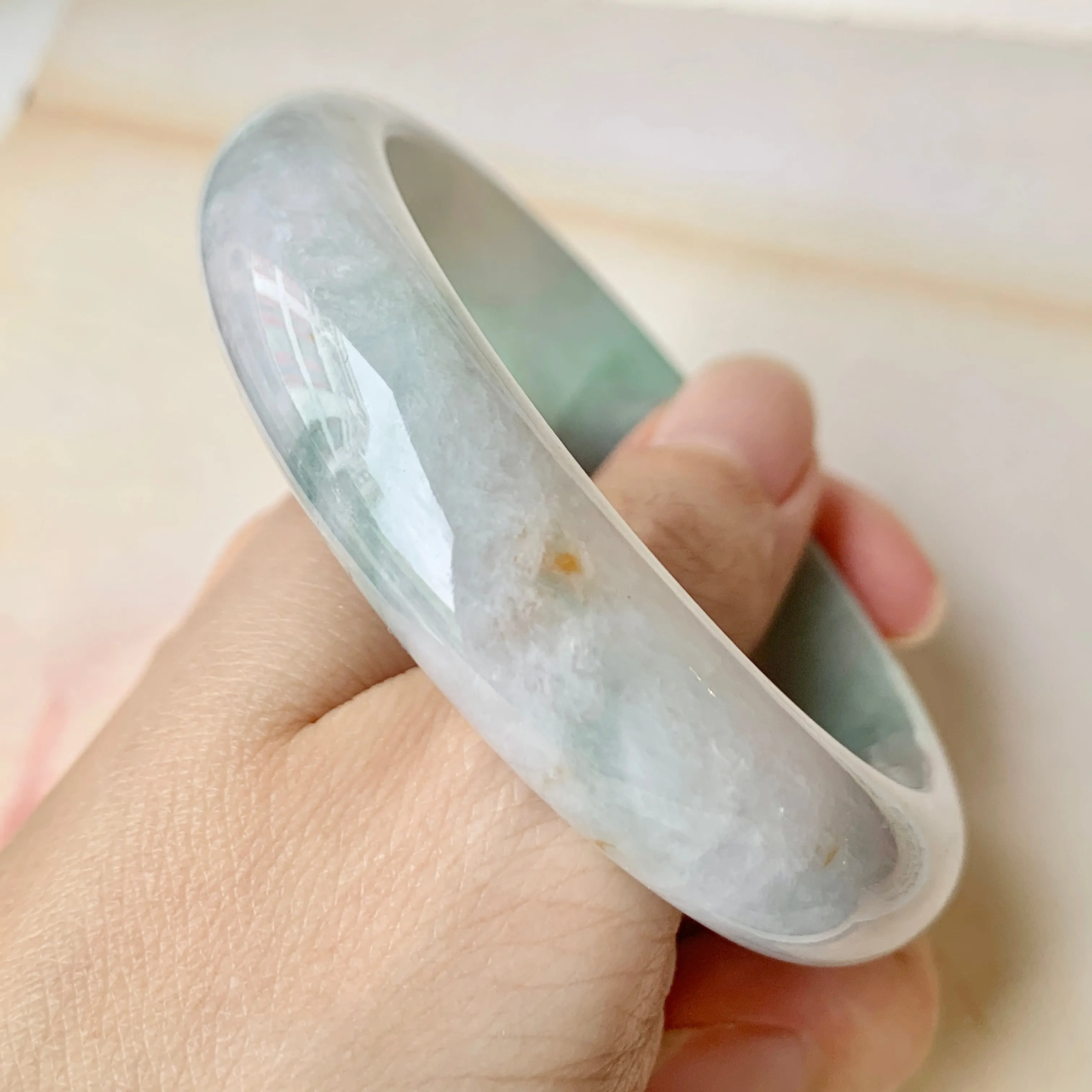 SOLD OUT: 56.8mm A-Grade Natural Lavender & Green Jadeite Modern Round Bangle No.151918