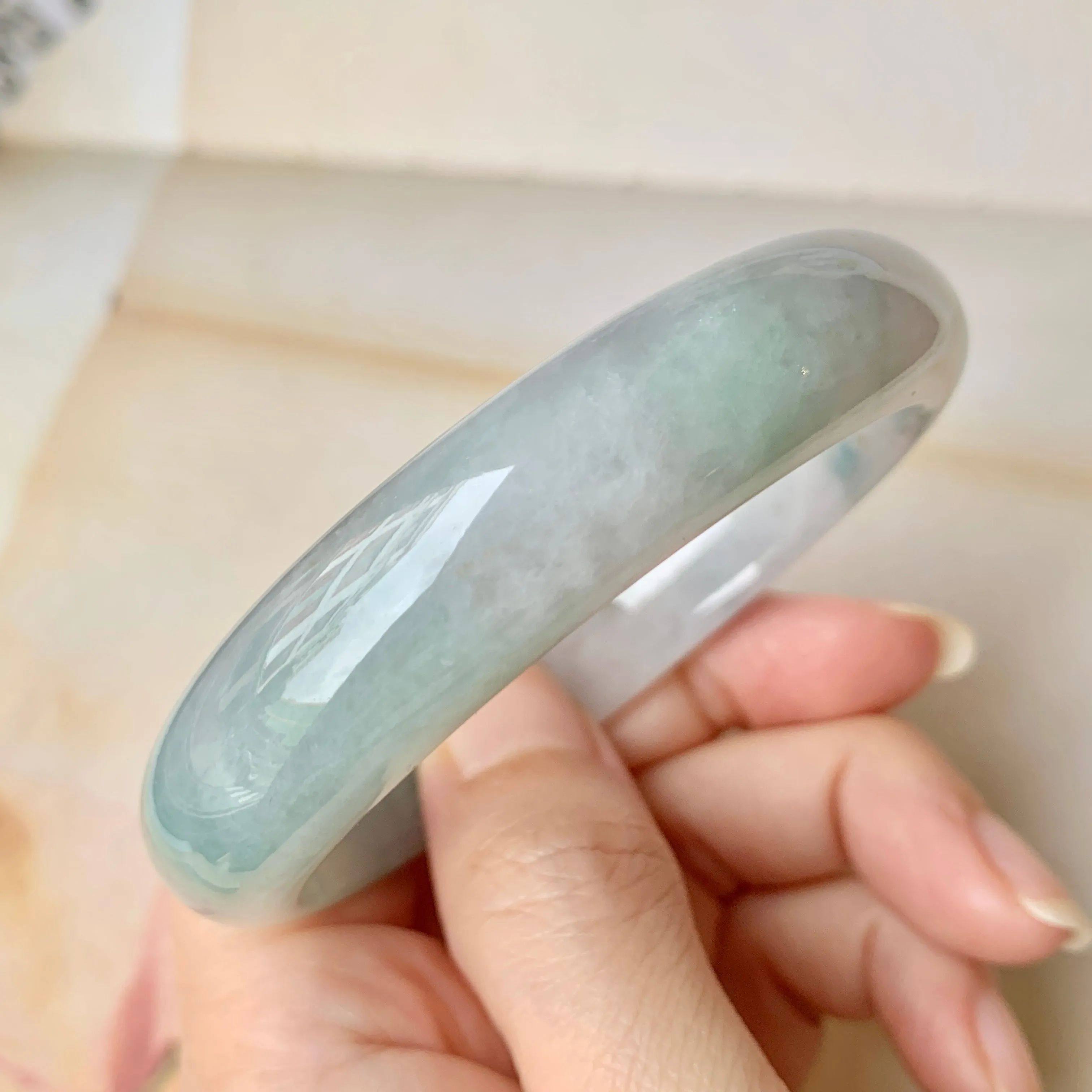 SOLD OUT: 56.8mm A-Grade Natural Lavender & Green Jadeite Modern Round Bangle No.151918