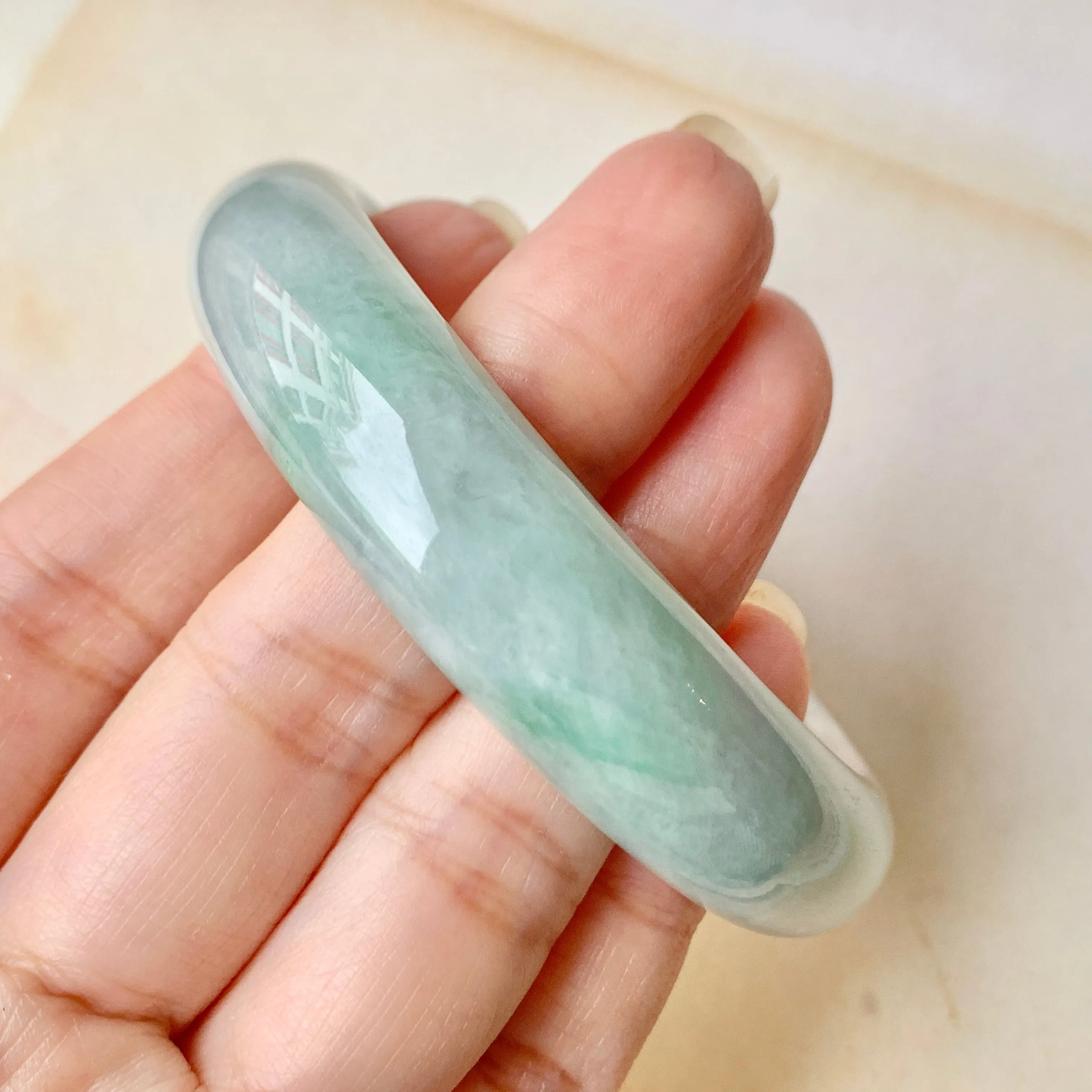 SOLD OUT: 56.8mm A-Grade Natural Lavender & Green Jadeite Modern Round Bangle No.151918