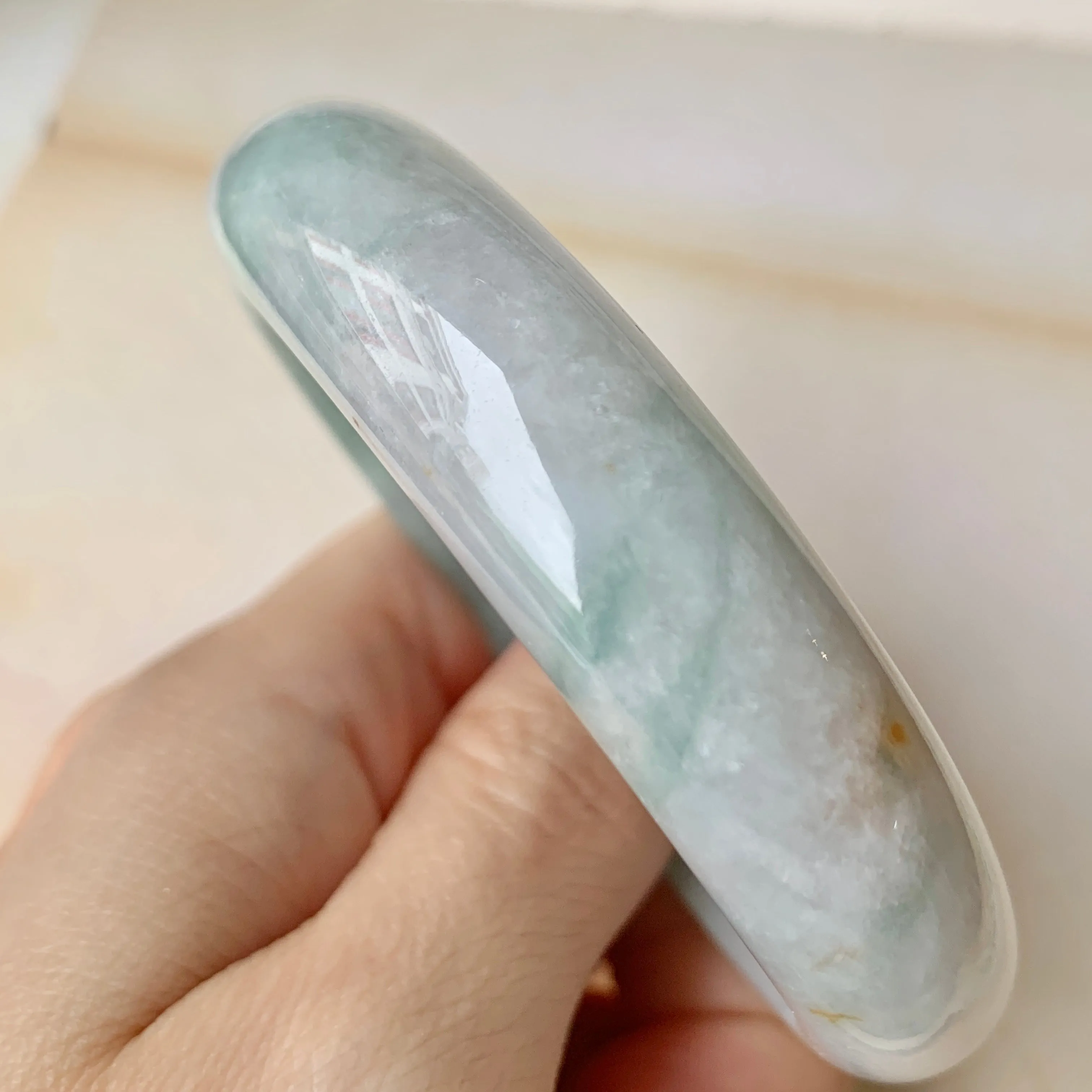 SOLD OUT: 56.8mm A-Grade Natural Lavender & Green Jadeite Modern Round Bangle No.151918