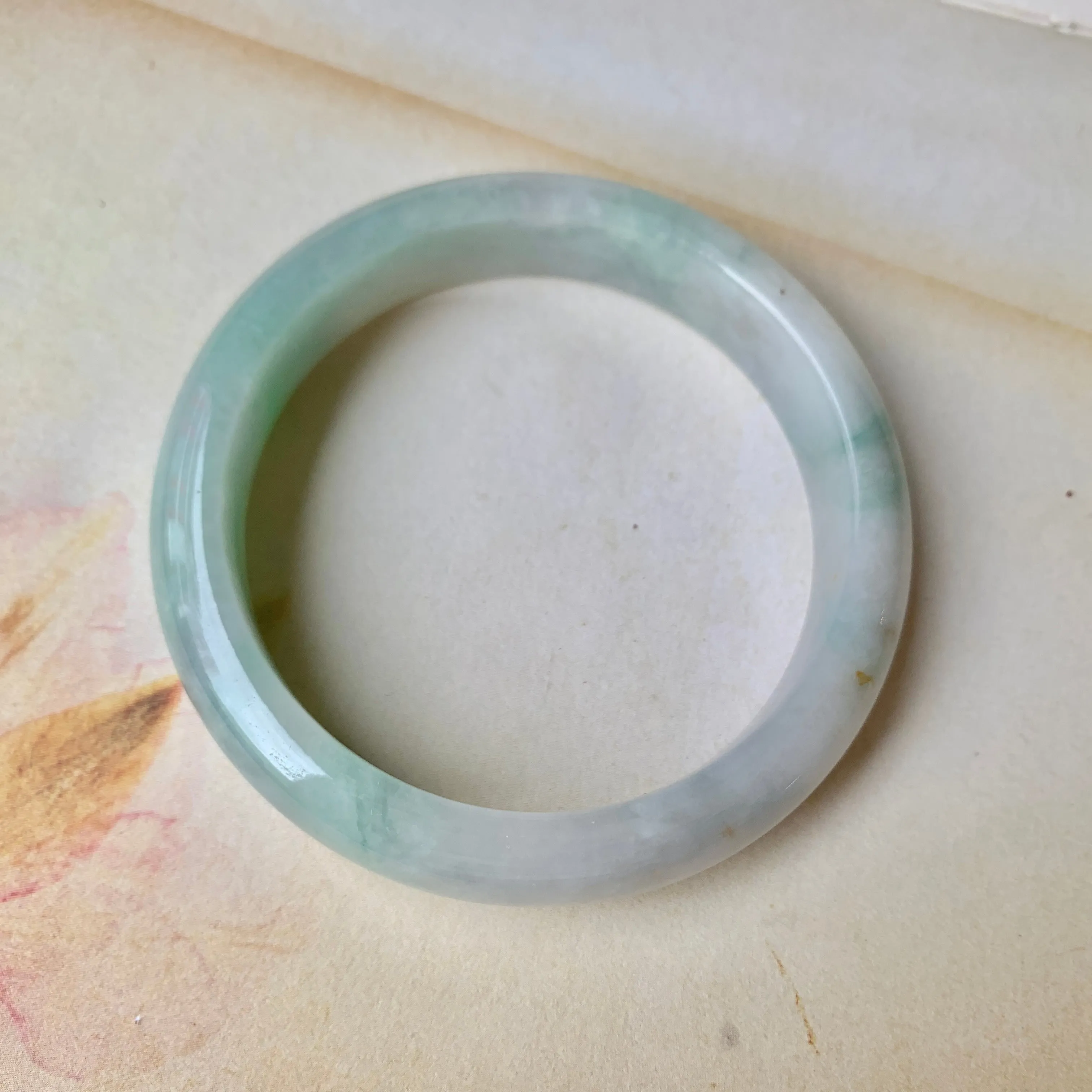 SOLD OUT: 56.8mm A-Grade Natural Lavender & Green Jadeite Modern Round Bangle No.151918