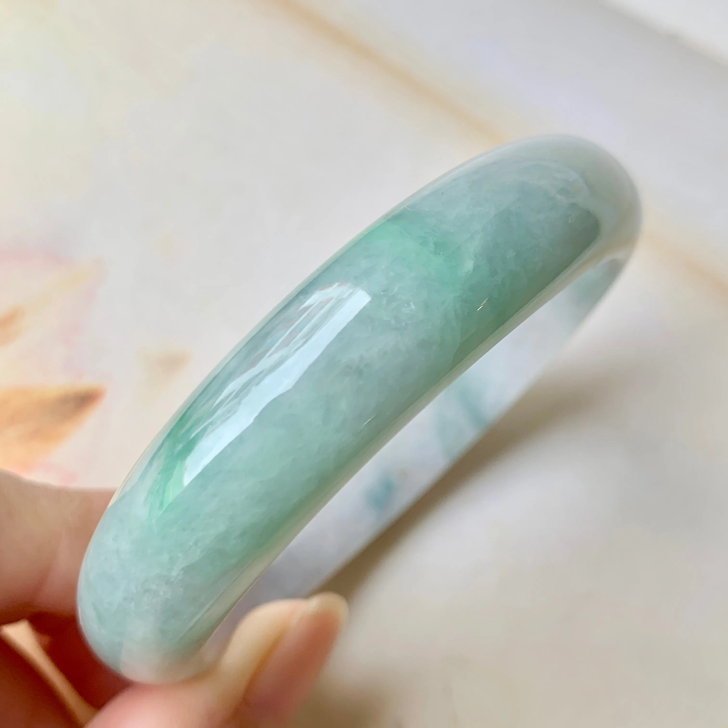 SOLD OUT: 56.8mm A-Grade Natural Lavender & Green Jadeite Modern Round Bangle No.151918