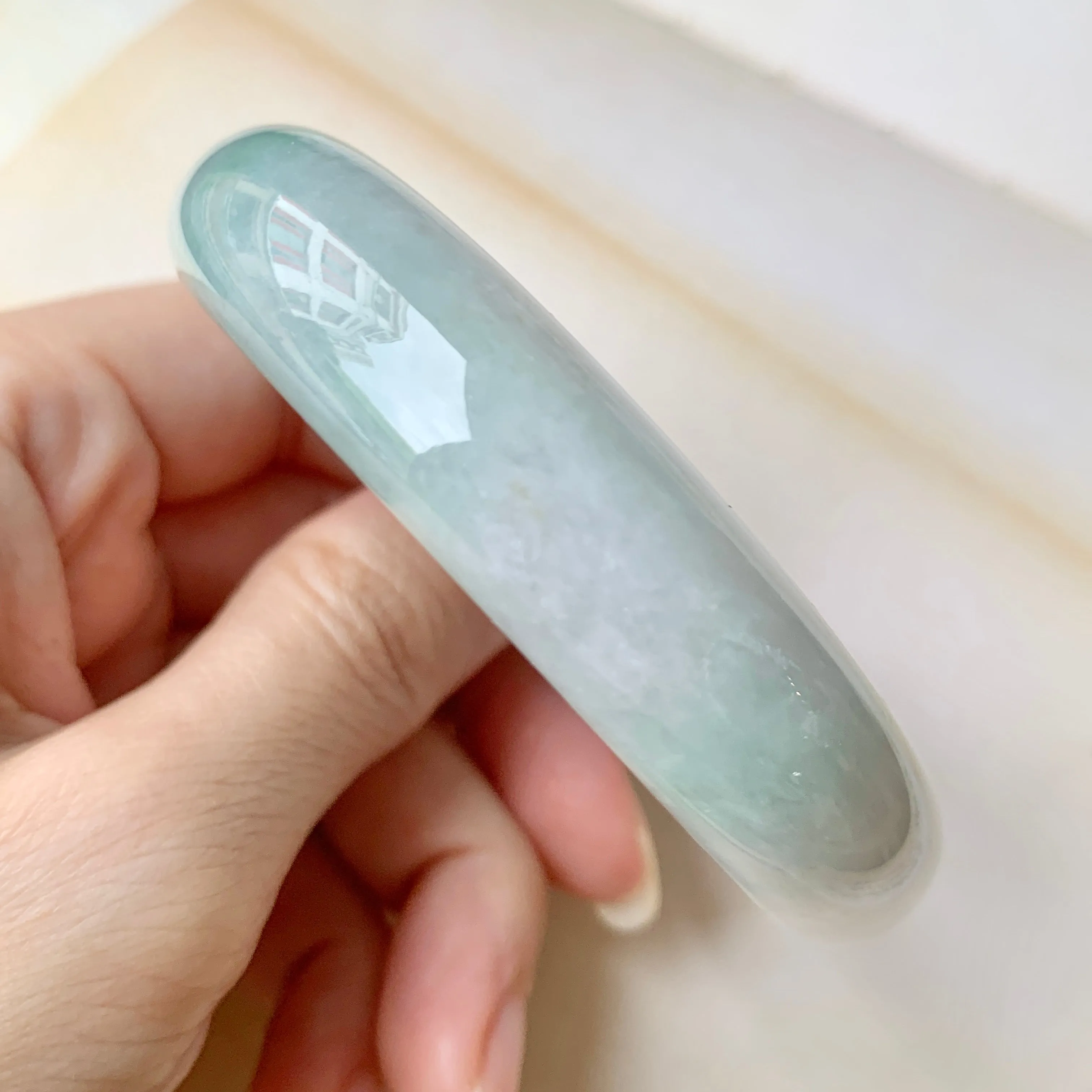 SOLD OUT: 56.8mm A-Grade Natural Lavender & Green Jadeite Modern Round Bangle No.151918