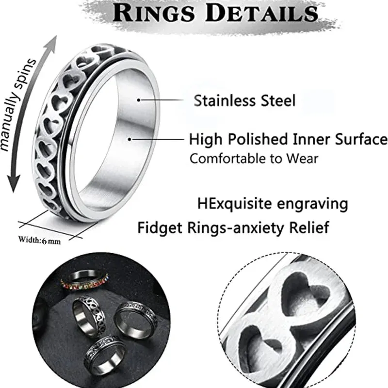 Stainless Steel Anxiety Rings for Women Hollow Heart Star Flower Fidget Spinner Ring Anti Stress Anxiety Ring Party Jewelry Gift