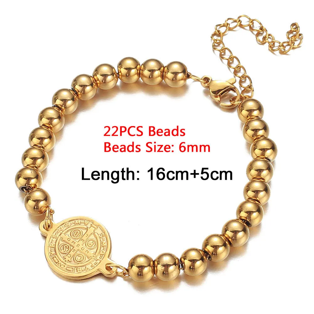 Stainless Steel Simple Vacuum Plating Beaded Bracelet