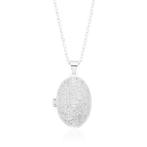 Sterling Silver Cubic Zirconia Oval Locket