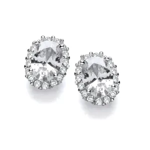 Sterling Silver Oval Cluster Stud Earrings