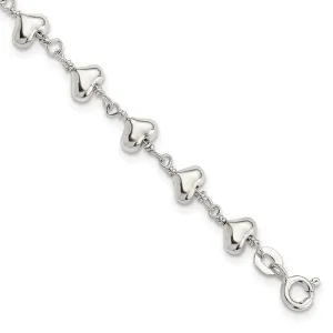 Sterling Silver Polished Heart Link Bracelet