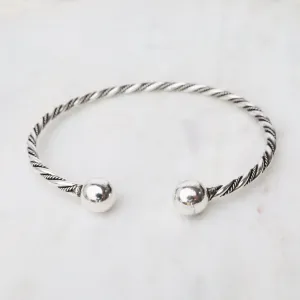 Thin Twisted Dots & Tube with Ball Ends Sterling Silver Cuff