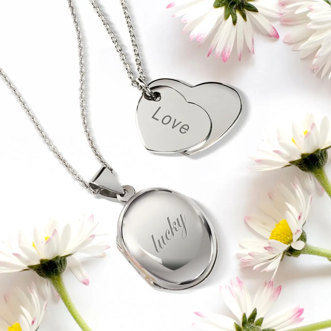 Traditional Keepsake Photo Locket Necklace - Holds Pictures Silver Pendant