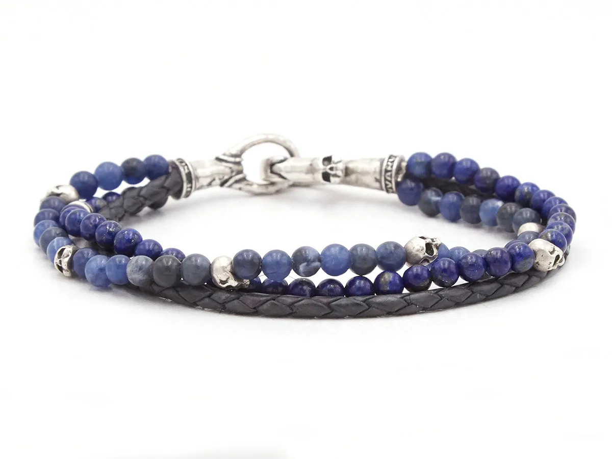 Triple Strand Skull Bracelet in Blue