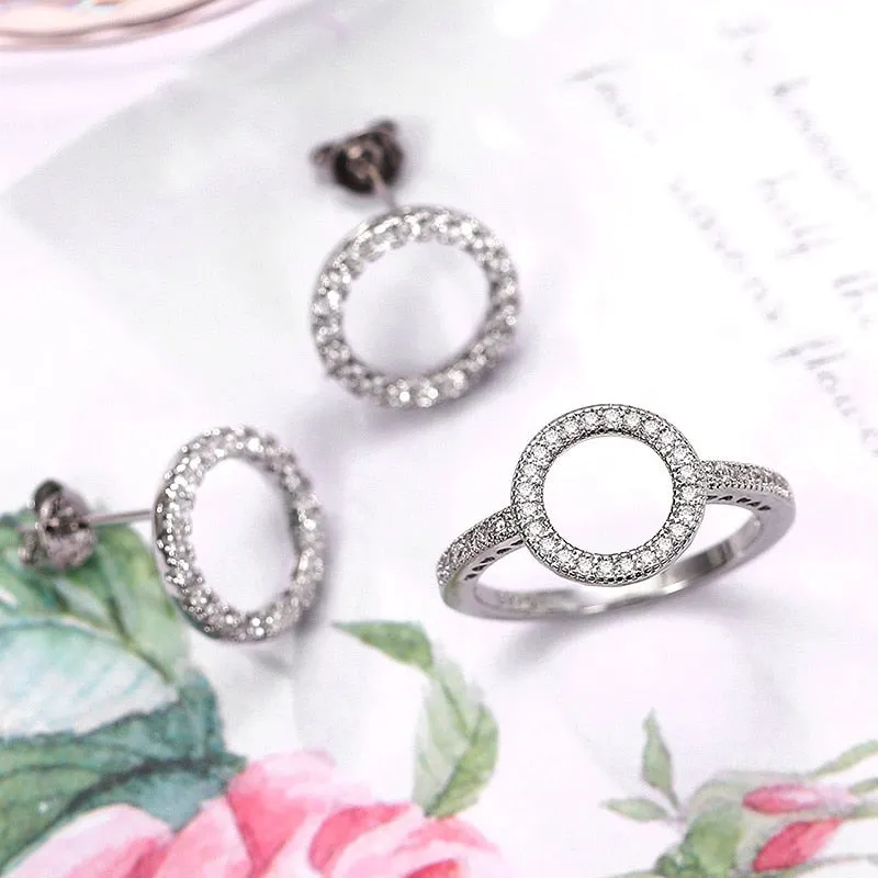 Versatile Dazzling Circle Stud Earrings with Crystal