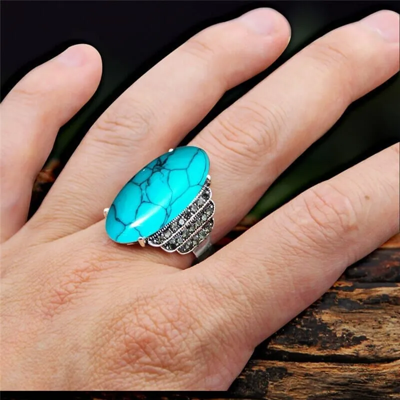 Vintage Eye Shape Synthetic Turquoise Ring