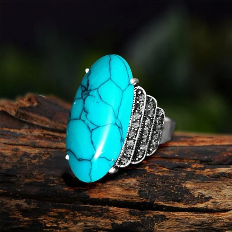 Vintage Eye Shape Synthetic Turquoise Ring